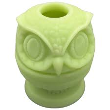 Vintage Fenton Green Custard Satin Uranium Owl Fairy Lamp. For Sale at Ruby Lane
