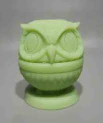 Vintage Fenton Fairy Lamp Uranium Green Satin Glass Owl Tea Light Custard - Sold for $58.99 | fenton art glass Price Reference