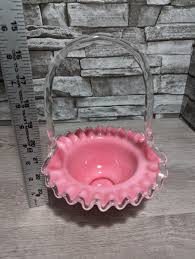 Vintage 9" Fenton Art Glass Peach/Pink White Clear Candy ...