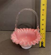 Fenton Peach Crest Ruffled Basket / Clear Handle - Etsy