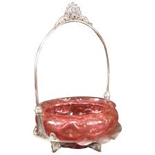 19 c Victorian Silver Plate Cranberry Glass Bride Basket Bon ...