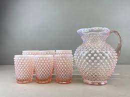 Sold at Auction: Group of 7 Fenton Pink Opalescent Hobnail ...