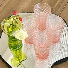 Blue Pheasant Sophia Pink Hand Blown Hobnail Glasses ...