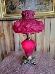 Vintage Fenton Victorian Rose Lamp Dark Red Color Signed ...