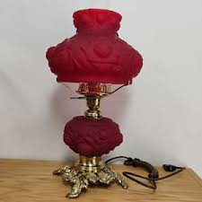 Vintage Fenton Cranberry Puffy Rose Hurricane Lamp Floral ...