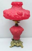 Sold at Auction: Ruby Puffy Glass Lamp Attributed to Fenton