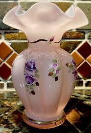 Fenton Art Glass Charleton Collection Pink Melon Vase Signed ...