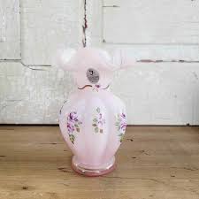 Fenton Art Glass Charleton Collection Pink Melon Vase Signed ...