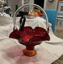 Ruby Viking Georgian Honeycomb Glass Basket Yellow Crest ...