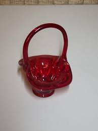 Fenton Art Glass Cranberry Glass Basket - Etsy