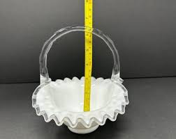 Vintage Fenton 6.5” Frosted Glass Basket With Clear Ruffled Edge and Handle – Mid-century Decorative Glassware - Etsy