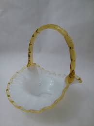 FENTON ART GLASS GOLD CREST TRANSLUCENT Opalescent BASKET with great fire LOOK | eBay