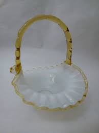 FENTON ART GLASS GOLD CREST TRANSLUCENT Opalescent BASKET with great fire LOOK | eBay