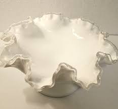 Vtg Fenton Silver Crest Comport Footed Bowl White Milk Glass Ruffled Edge | eBay