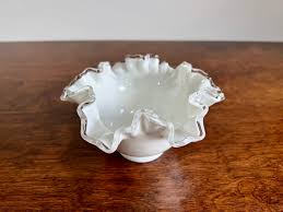 Vintage Fenton "silver Crest" 6" Round Double Crimped Bowl Milk Glass Ruffled Edge Candy/nut Bowl/dish Bridal Wedding Decor - Etsy UK