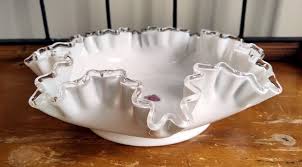 Vintage Fenton 11" Silver Crest Milk Glass Bowl W/ruffled Edge & Sticker Tag - Etsy