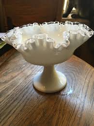 FENTON SILVER CREST MILK GLASS FOOTED PEDESTAL BOWL DOUBLE ...