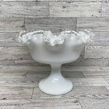 Fenton Silver Crest Ruffled Milk Glass Footed Footed ...