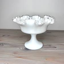 Vintage Fenton Silver Crest Style White Milk Glass Ruffled ...