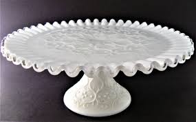 Vintage Fenton Spanish Lace Crimped Milk Glass Pedestal Cake ...