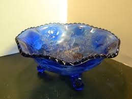 Vintage Scalloped Cobalt Blue Embossed Deer & Holly 3 Footed ...