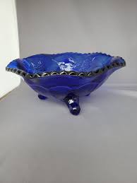 Wonderful Cobalt Blue Pressed Glass 3 Footed Stag & Holly ...