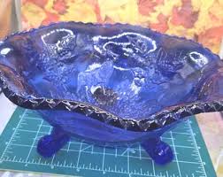 Vintage Fenton Cobalt Blue Stag and Holly 3-footed Bowl, 9 ...