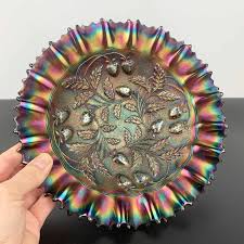 Amethyst Carnival Glass Strawberry Vine Bowl | Iridescent Strawberry Bowl With Crimped Edge | Carnival Glass Master Bowl - Etsy New Zealand