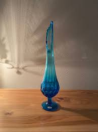 Vintage Fenton Colonial Blue Thumbprint Swung Vase Mid ...
