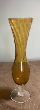 Vintage Amber Glass Bud Vase w/ Clear Swirl Base 8" | eBay