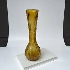 Vintage Amber Glass Flower Vase, Bamboo Drip Texture, Very ...