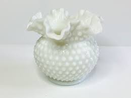 Fenton Glass Rose Bowl White Milk Glass Hobnail Vase ...