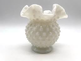Vintage Fenton Hobnail White Milk Glass Ruffled Edge Vase | eBay