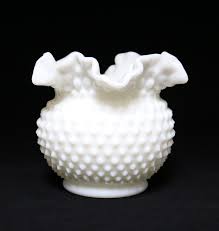 Vintage Fenton Handmade Large White Milk Glass Hobnail Vase ...