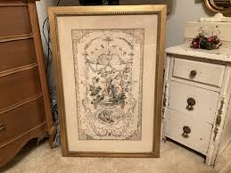 Vintage Framed American Folk Art Print Historical Fraktur Style 1 of 2 --colonial Man, Woman, and Dogs on Hunt Elegant Hotel Room Decor - Etsy