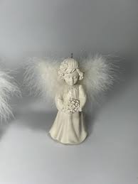 White Resin Angel Ornaments With Feather Wings Set Of 3 | eBay