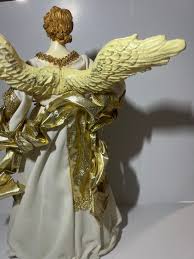Vintage Large Angel Tree Topper Resin | Cream Gold Dress | Cream Wings | Blonde - Etsy