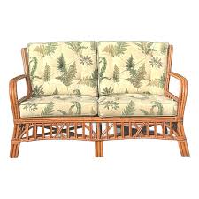 Vintage Coastal Bent Rattan Fern Print Loveseat | Chairish