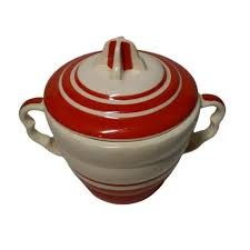Antique Sebring Pottery Sugar Bowl With Lid Red Stripe United States 1930 -1940 - Etsy