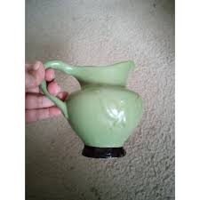 1950s Hull Usa Art Pottery Green Glazed Pitcher Vase With Under Plate | Chairish