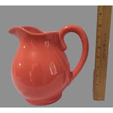 Late 20th Century Destinos Pottery Portugal Coral Salmon Color Pitcher | Chairish