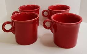 FIESTA Red Coffee Mugs Cups Round Ring Handle HLC USA Mug Cup Circle Set Of 4 | eBay