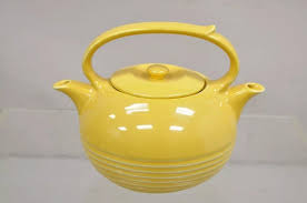Vintage Invento Products Hall China Yellow Art Deco Twin Spout Divided Tea Pot For Sale at 1stDibs
