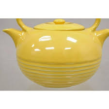 Vintage Invento Products Hall China Yellow Art Deco Twin Spout Divided Tea Pot | Chairish