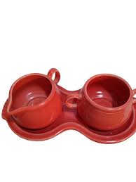 Fiesta Homer Laughlin Coral Orange Sugar Bowl, Creamer ...