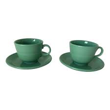 Fiesta Ware Green Coffee Cups & Saucers - a Pair | Chairish