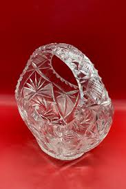 Mid Century Vintage Starburst Hand Cut Clear Crystal Basket ...