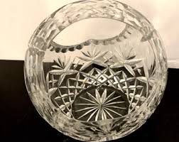Vintage Lead Crystal Cut Glass Round Basket Handled Bowl ...