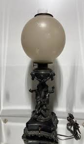 VTG. Antique Gilt Metal Cherub & Rams Head Oil Lamp Converted to Electric | eBay