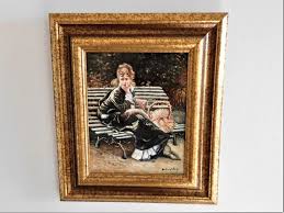 Original Oil Painting on Wood, Girl on Bench, Signed and ...